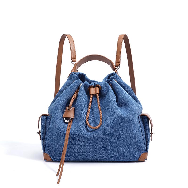 High-End Retro Denim Patchwork Drawstring Shoulder Bag (2025 Design)