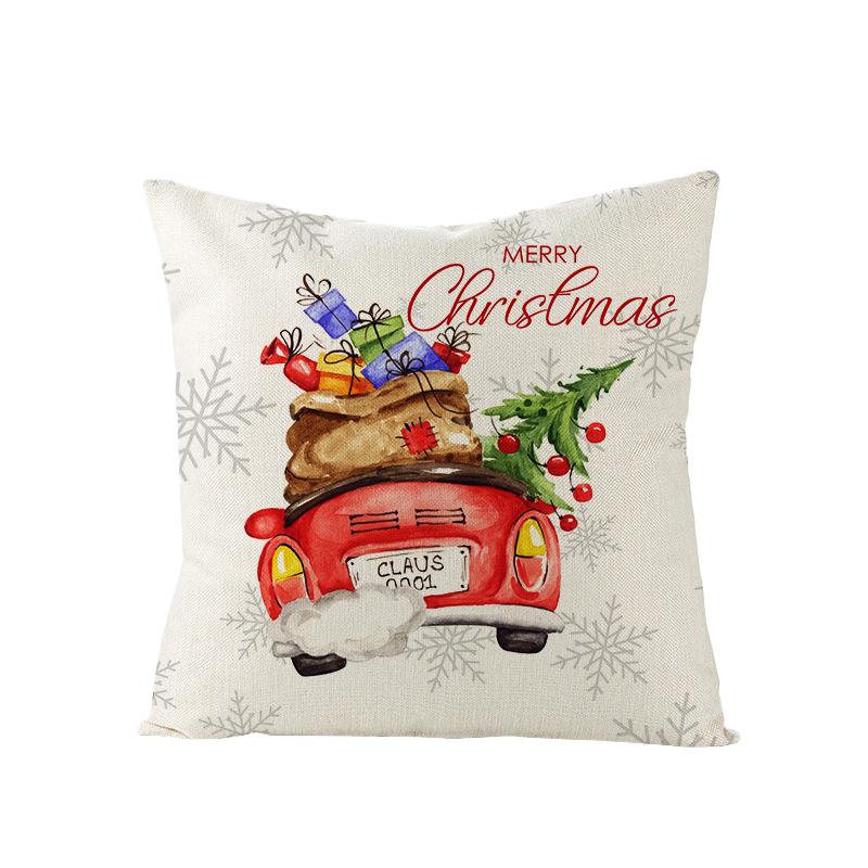 Watercolor Red Christmas Pillow Cover Polyester Printed Holiday Pillow Cartoon Pillow Cover