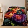 3D European Luxury Flower Flannel Blanket Soft Warm Blanket for Bedroom Room Living Room Bed Office Travel Camping Picnic Gift