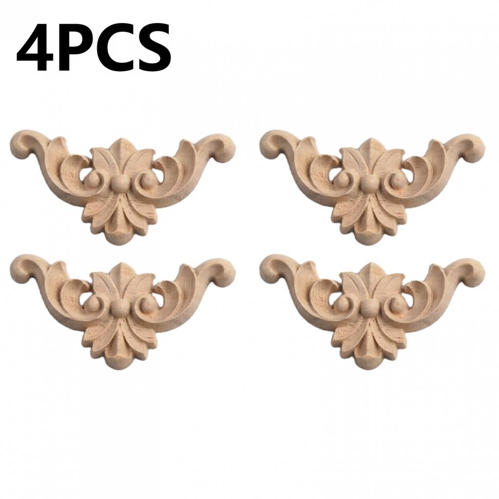 4x Wooden Carved Corner Onlay Furniture Applique Mouldings Decal DIY Home Decor