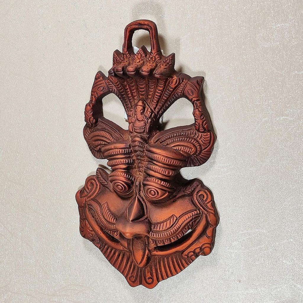 Metal Feng Shui Vastu Showpiece Nazar Battu With Naag Ganesha Suraksha Kawach Mask For Evil Eye Protection For Home