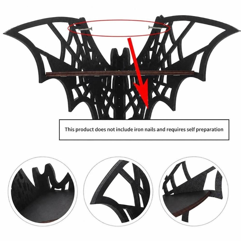 Black Bat Corner Shelf Wooden Wall Display Shelf Spooky Decor Floating Storage Shelf Party