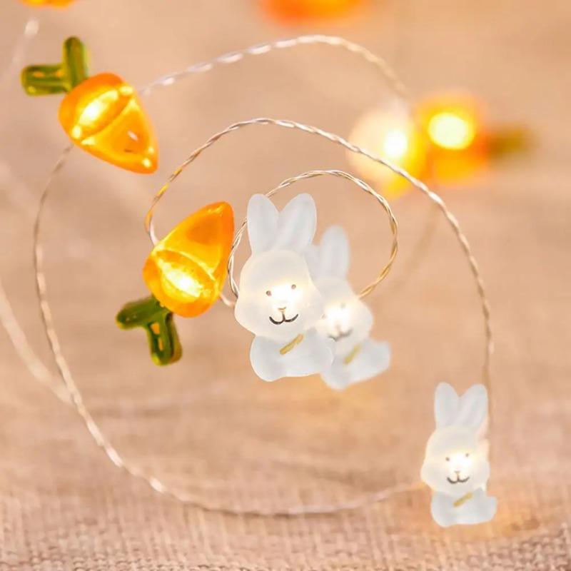 1M/2M Easter LED Bunny String Lights Carrot Rabbit Fairy Lights Home Decoration Party Supplies Happy Easter Gifts for Kids