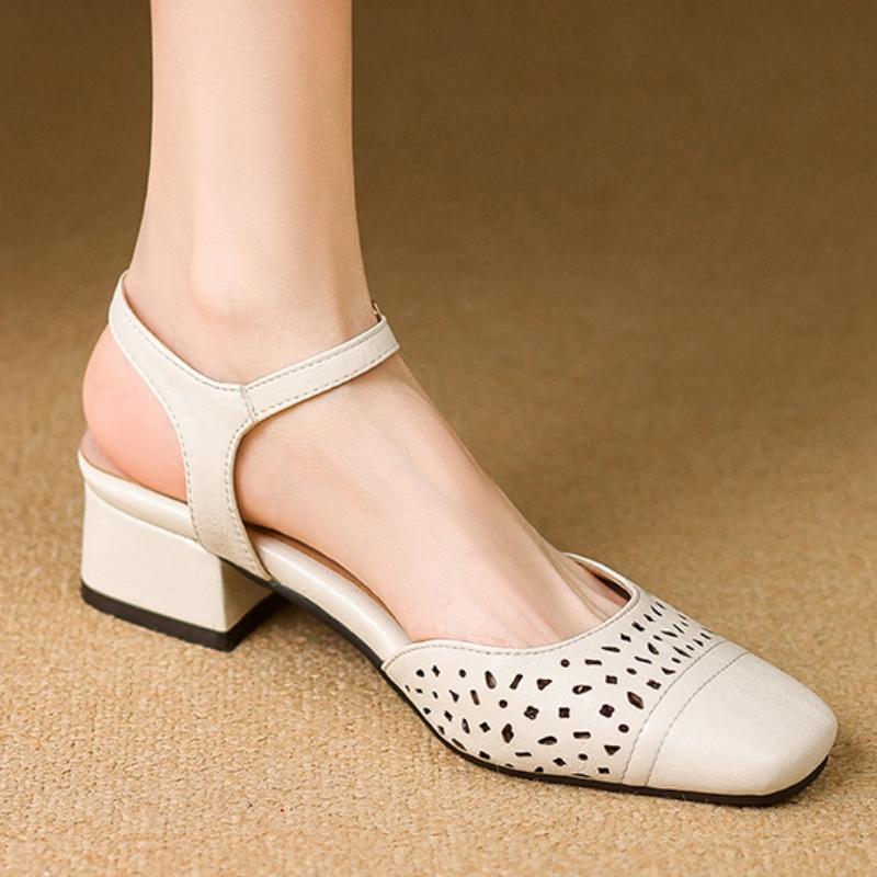 Eleganckie Damskie Sandały Letnie Buty 2025 Modne Niskie Obcasy Zamknięty Nosek Czarne Brązowe Obuwie Buty Damskie Wygodne