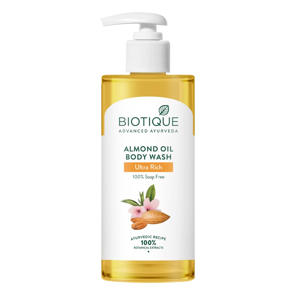Biotique Almond Oil Body Wash 300ml, Ultra Rich Gel for Dark Spot Removal & Even Skin Tone, All Skin Types