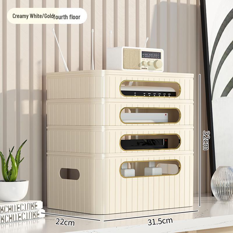 Golden Cat WiFi Router Storage Box and TV Set-Top Shelf with Wire Organizer