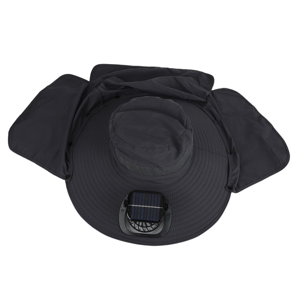 Sun Hat with Solar Fan 3 Wind Speeds Outdoor UPF50 Sun Hat Wide Brim Fishing Hat with Neck Flap USB Charging