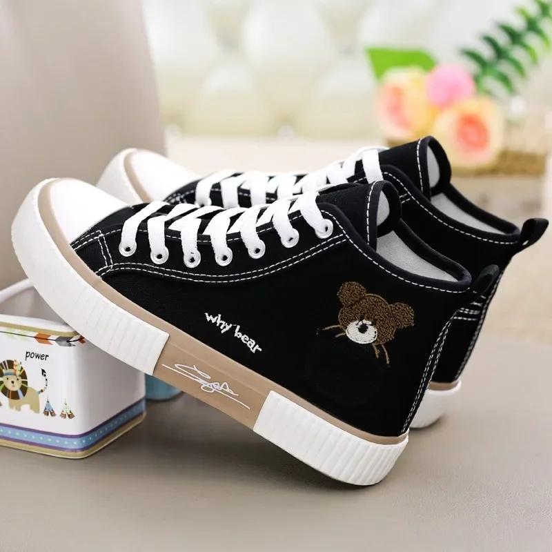 High-top Women's Canvas Shoes Fashion Womens Vulcanized Shoes Breathable Wear-resistant Non-slip Women Flats Zapatillas De Mujer
