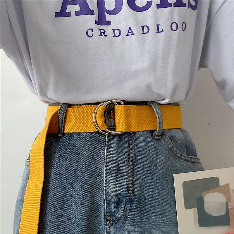 Simple Unisex Belt Solid Color Canvas Double Ring Buckle Youth Students Nylon Jeans Belts Versatile Durable Adjustable Fashion