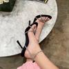 Fashion Rhinestone Strap Stiletto Sandals Summer New Round Toe Open Toe Cross Slim Slip High Heels