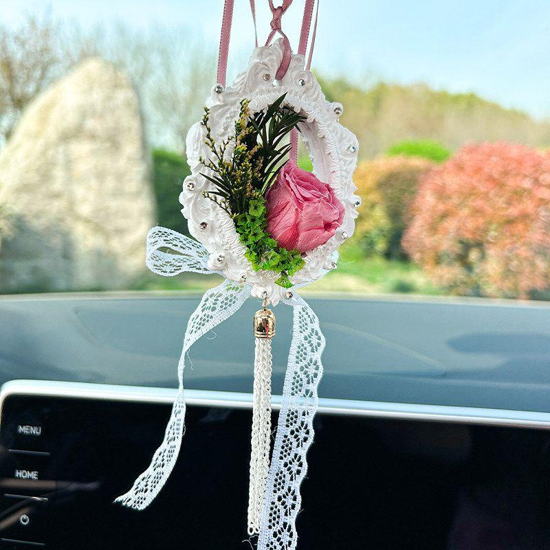 Fresh Flower Car Aromatherapy Gentle Style European Style Picture Frame Fragrant Stone Pendant Rearview Mirror Perfume Goddess Car Decoration Floral Pink Aromatherapy Pendant