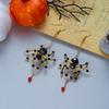 Handgefertigte Perlen-Spinnen-Hängeohrringe für Damen Roter Kristall-Tropfenanhänger Insekt Langes Quastenohrring Halloween Cosplay Schmuck