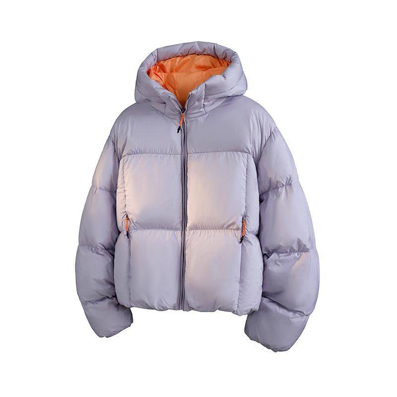 

Padded clothes, light warm puffs, short hooded contrasting colors, down cotton clothes for women, small people, thickened warm and loose coats XL