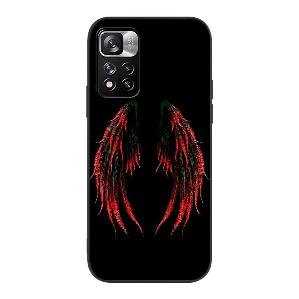 Fashion Angel Wings Case for Xiaomi Redmi Note 9S 9 8 10 11 Pro 9C 9A 7 8T 7A 8A 6A 6 10S Black Soft Silicone Phone Cover Coque