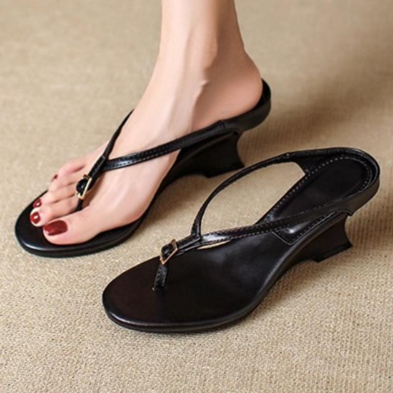 Fashion Retro Gold Wedges Slippers Women Summer Sexy Clip Toe Buckle Flip Flops Comfort Breathable Holiday Beach Sandal Zapatos De Mujer