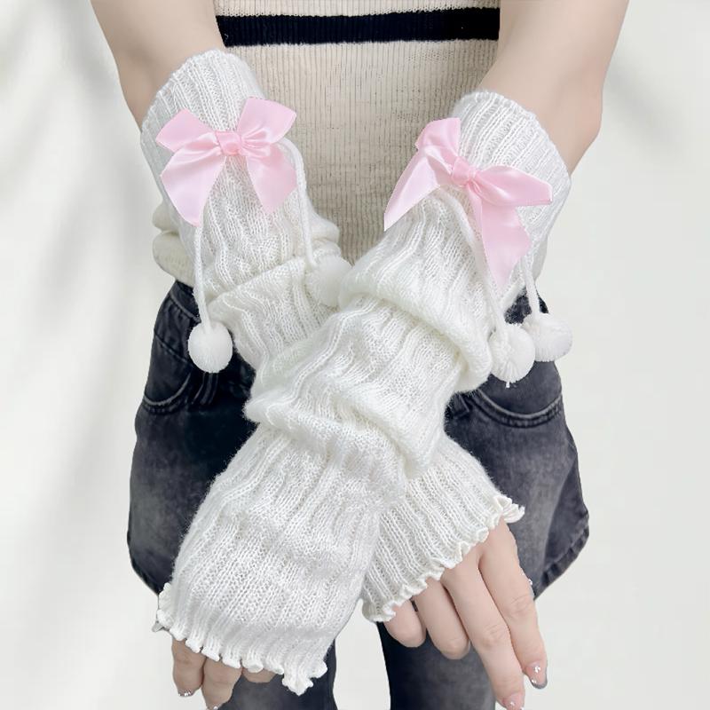 

Year Christmas Gift Red Knitted Arm Sleeves Girls Warm Sweet Fingerless Gloves as the picture