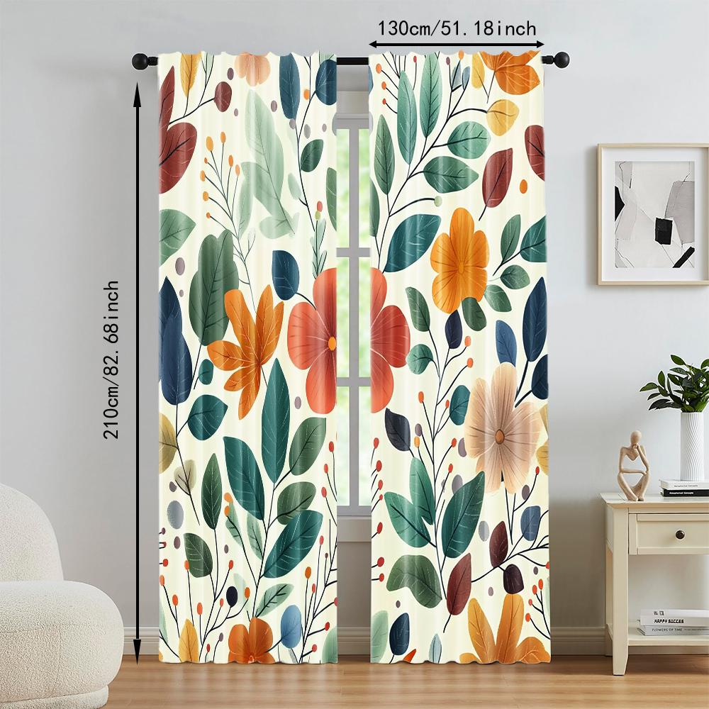 2 Pcs   Versatile Polyester Transparent Curtains for Home Decoration Boho Retro Leaf for Use In Bedrooms and Living Rooms