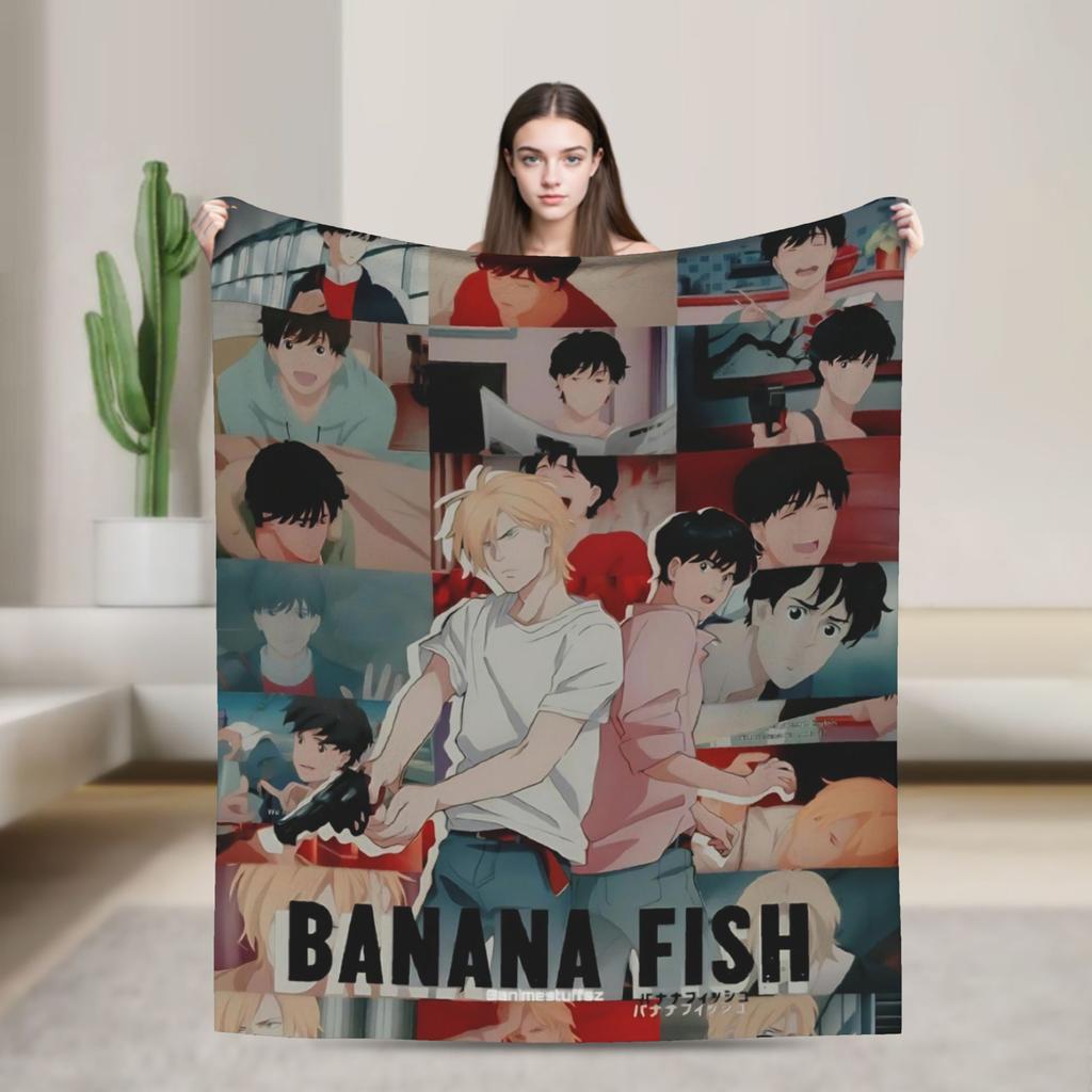 Banana Fish Anime Merch Blanket Warm Cozy Fluffy  Throw Blankets for Sofa 50x60 Inches Multi-size Bedspread