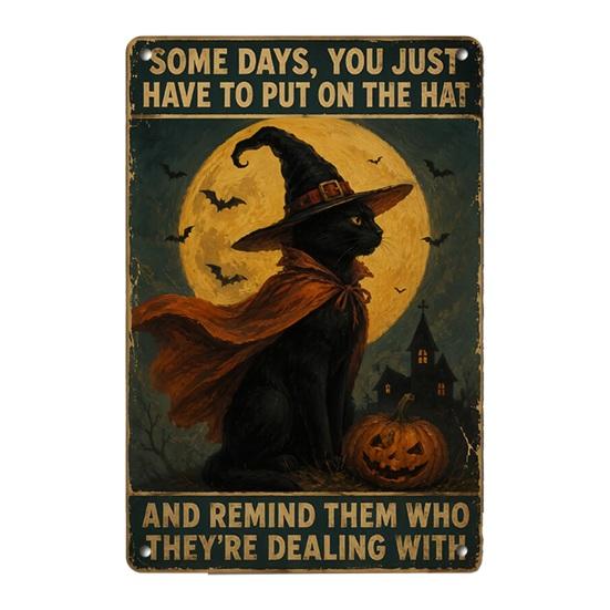 Wandkunst für drinnen und draußen Retro Halloween Schild, Kürbis Geist Badezimmer Metall Langlebiges Hängeschild Hexe Katze Festival für Bar Zuhause Raum Dekor