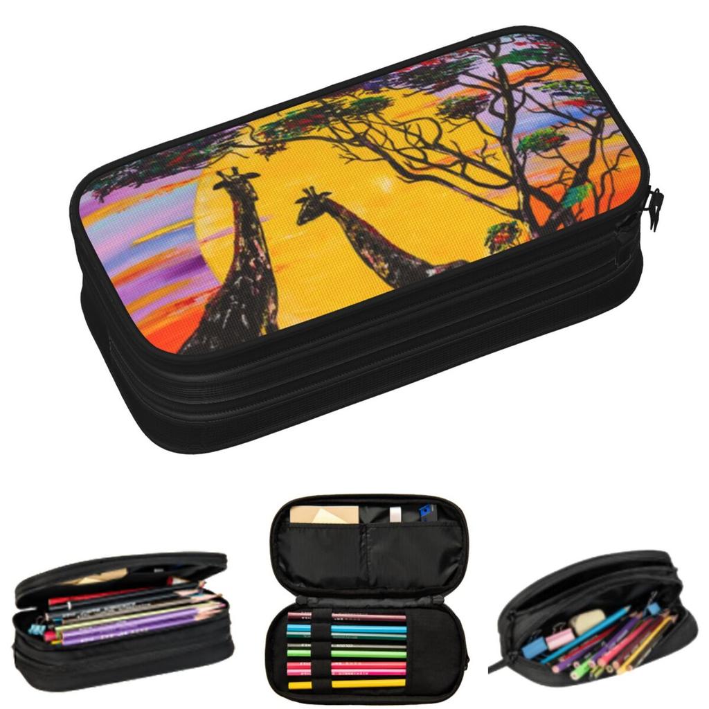 African Sunset Giraffe Cute Giraffe Print Pencil Cases for Student Gifts Pen Box Pencil Bag Large Storage Pencil Pouch