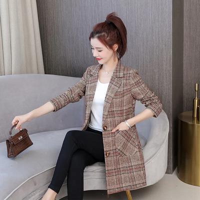 Elegant Grid Woolen Coat Female Mid-Length Slim Women's Autumn Winter Jackets Single-Breasted Woolen Suit Jacket Outerwear 5XL