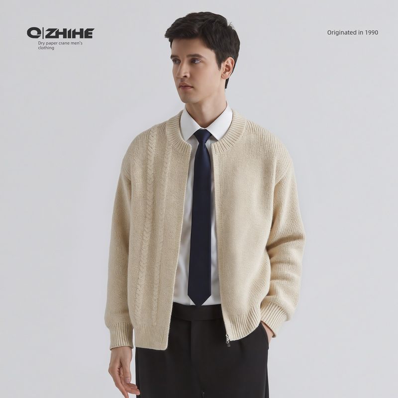 Men's Knitted Sweater for Autumn and Winter, Casual Warm Zipper Sweater, Loose Knit Top, Base Layer Shirt 901