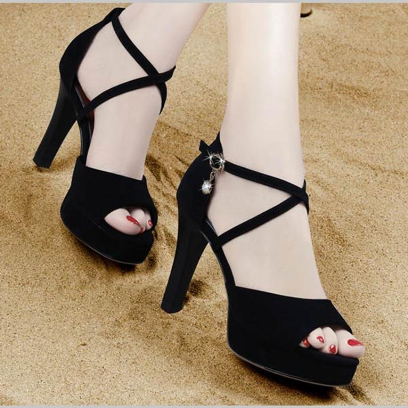 2024 Summer New Women High-heeled Sandals Korean Fish Mouth A Word Buckle Strap Casual Big Size Women Roman Shoes Pumps