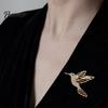 Golden Tone Bird Brooch Bling Rhinestone Hummingbird Brooch, Hollow Flying Alloy Daily Wear Pin, Jewelry Accessory for Coats Scarves Dresses