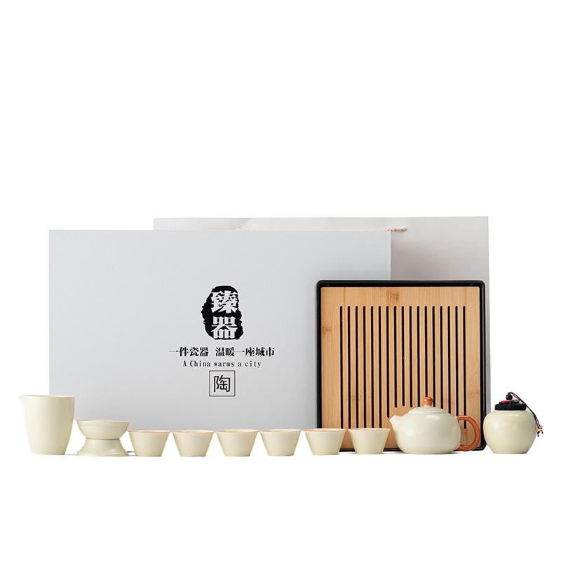 Premium retro home simple Ru kiln rectangular tea tray set