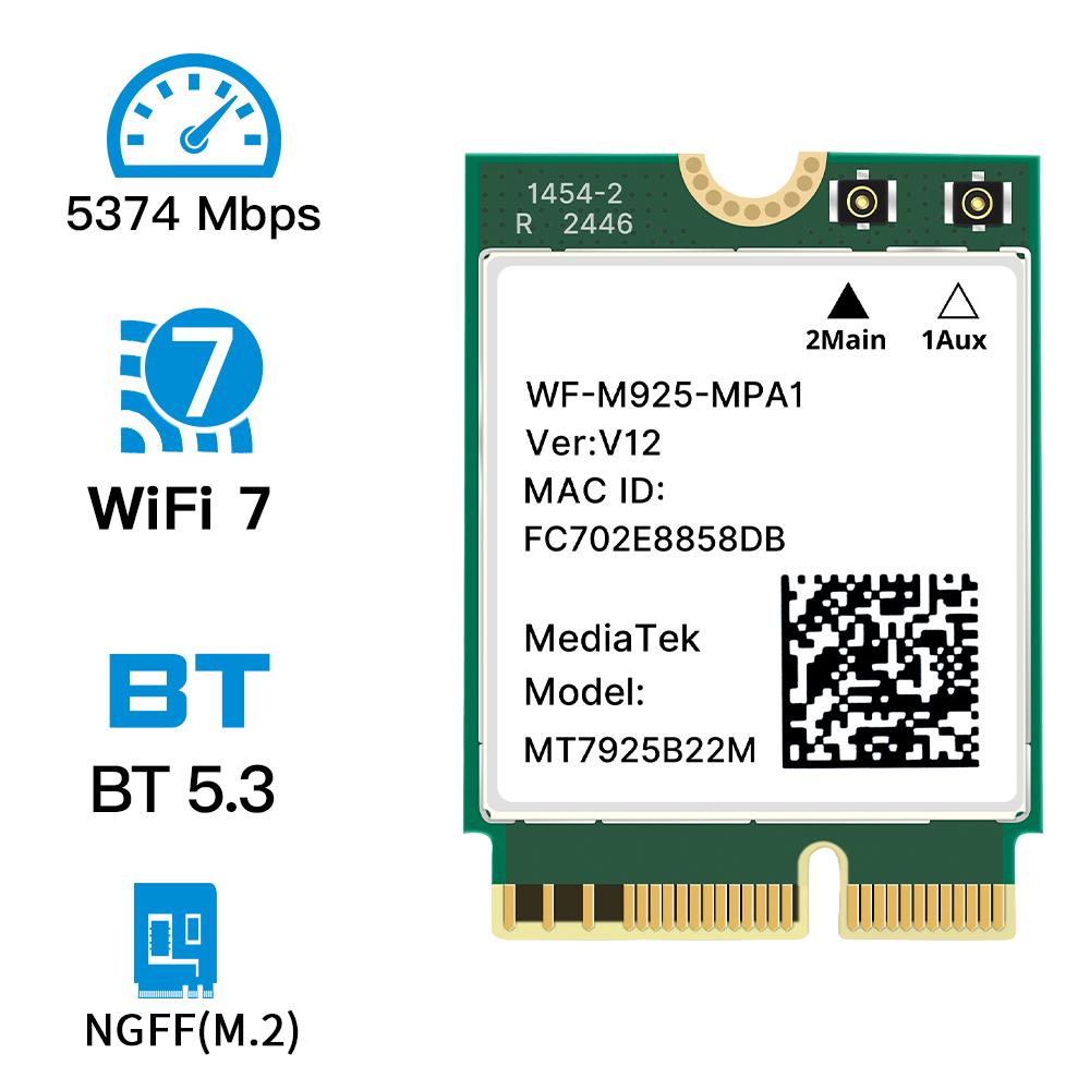 

Мережева карта MT7925 WiFi 7 M.2 NGFF - Тридіапазонна 802.11BE, Bluetooth 5.3, MT7925B22M, для настільного ПК/ноутбука