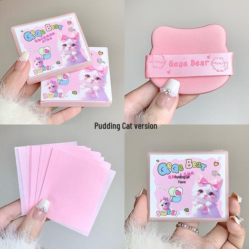 Gegebear Cloud Oil Blotting Paper with Puff & Mirror Case - Portable, Refreshing Oil Control for Summer Touch-ups 100 Sheets
