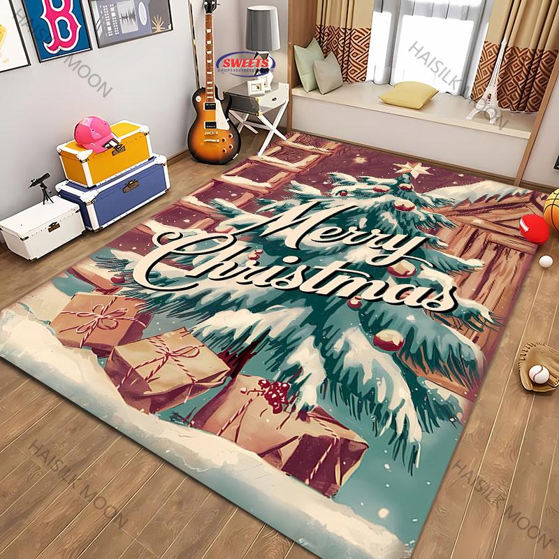 Christmas Vintage Poster Theme Carpet New Release! Rugged for Living Rooms Bedrooms, Office Areas,Durable Machines Washable Mats