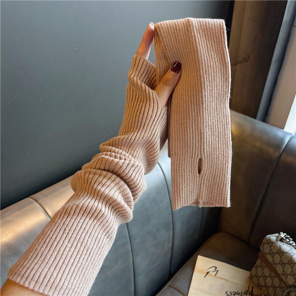 Solid Color Winter Gloves Female Arm Warmers Knitted Arm Warmers Wool Sleeve Cuff Long Gloves