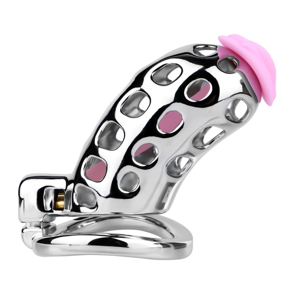 FRRK 304 Stainless Steel Chastity Cage with Catheter Penis Lock Cock Cage Fetish Sex Toys Metal Chastity Device for Men