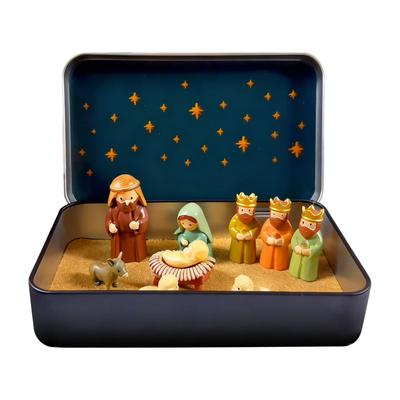 Christmas Nativity Decorations Nativity Set In A Tin Box Holy Family Jesus Birth Decoration For Home Office Bedroom Entrance