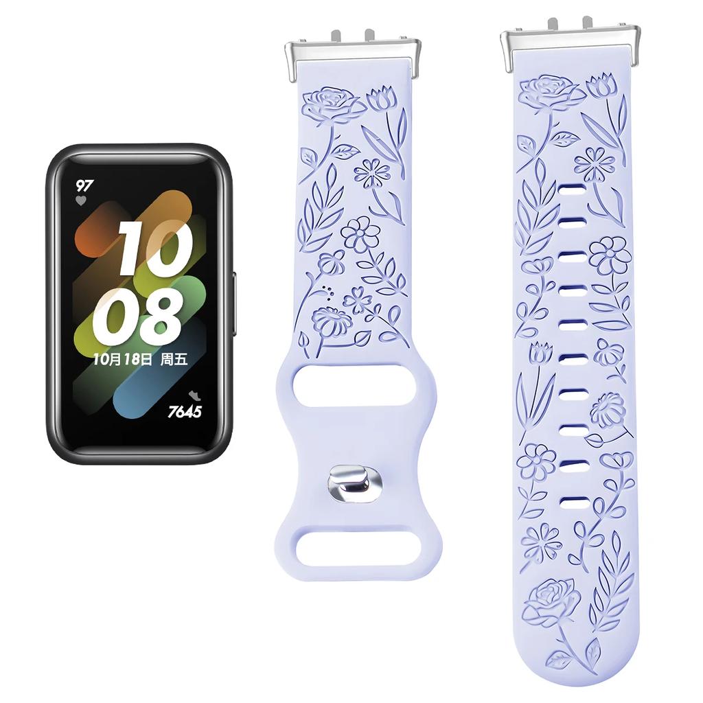 Prints Design Strap for Samsung Galaxy Fit 3 Watch Band Silicone Engraving Bracelet for Samsung Galaxy Fit 3 Floral Wristband