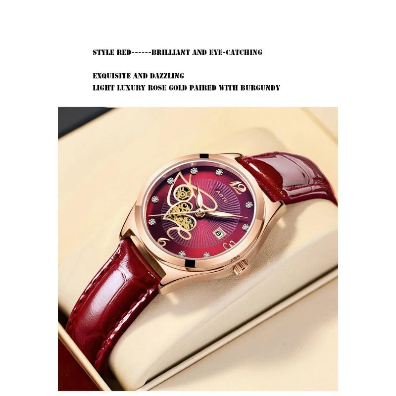 UTHAI Women's Watch Elegant Light Luxury Red Leather Love Waterproof Calendar Ladies Fashion Quartz Watches Valentine's Day Gift