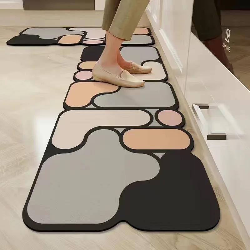 American Kitchen Floor Mats PVC Leather Waterproof Doormat Anti-slip Balcony Sink Carpet Anti-fouling Dirt-resistant Foot Mats