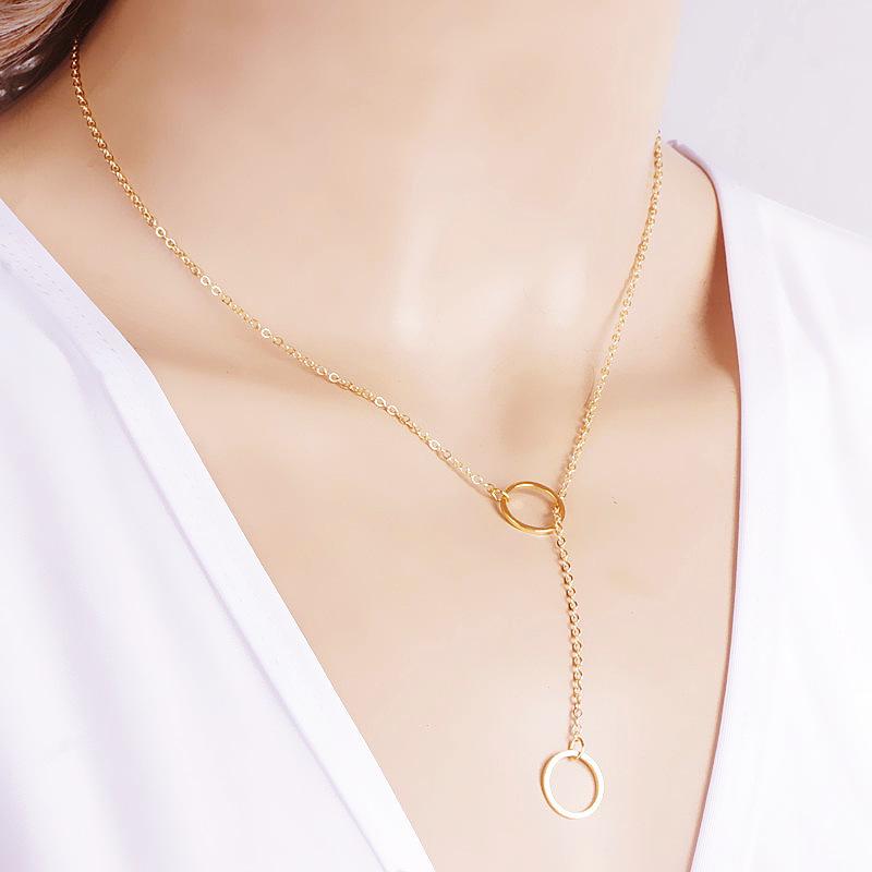 Европа, Америка, модное женское универсальное ожерелье-цепочка на ключицу, простое металлическое кольцо, регулируемое ожерелье