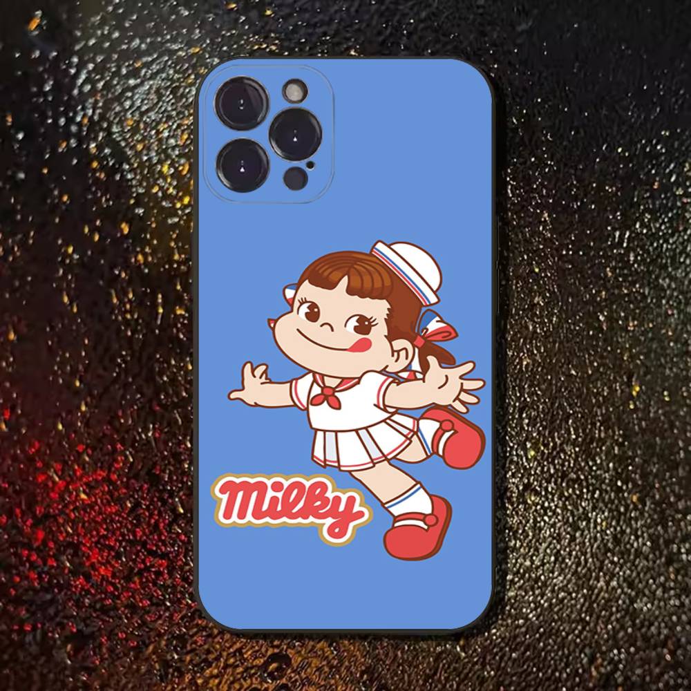 Fujiya Milky Peko-Chan Phone Case For iPhone 17,16,15,14,13,12,11 Plus,Pro Max,XS,X,XR,SE,Mini,8,7,Soft Silicone Black Cover