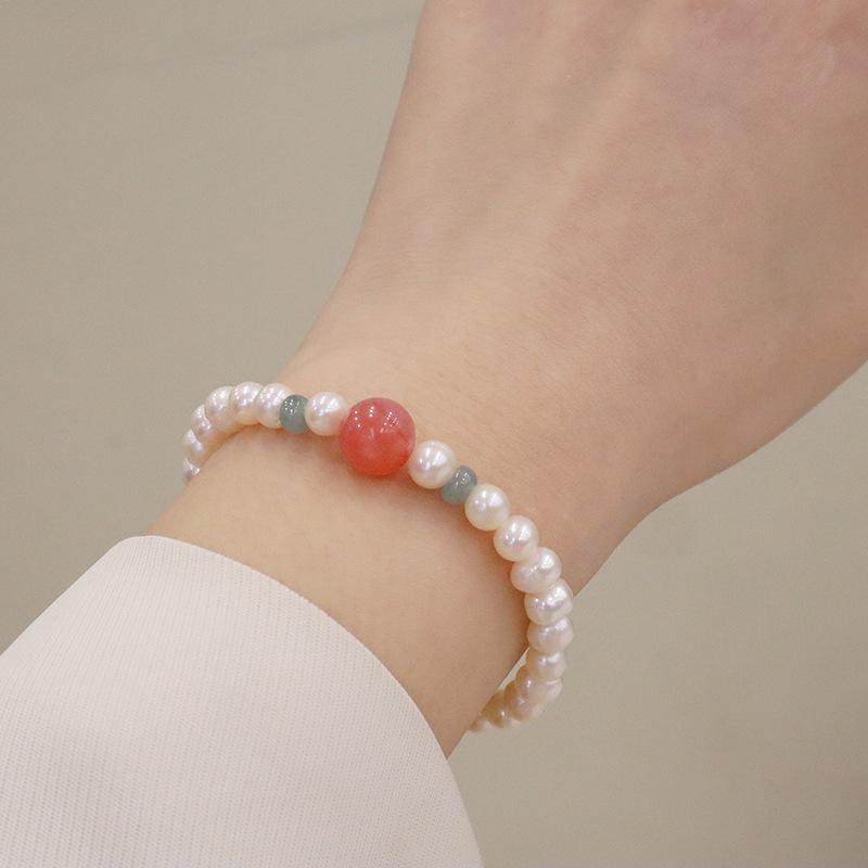 Elegant  Pearl Bracelet for Women, Fashion Round Bead Design Pendant Peal Bangle, Strawberry Crystal Bracelet