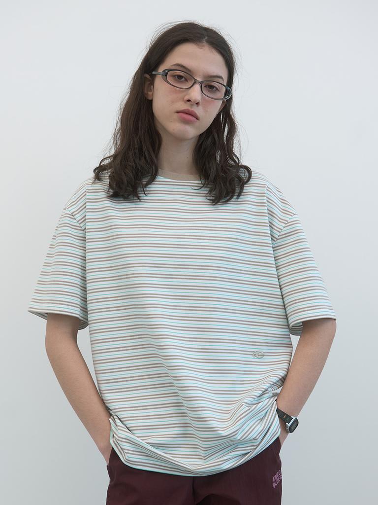 ENZO BLUES Striped Oversized T-Shirt (Beige)