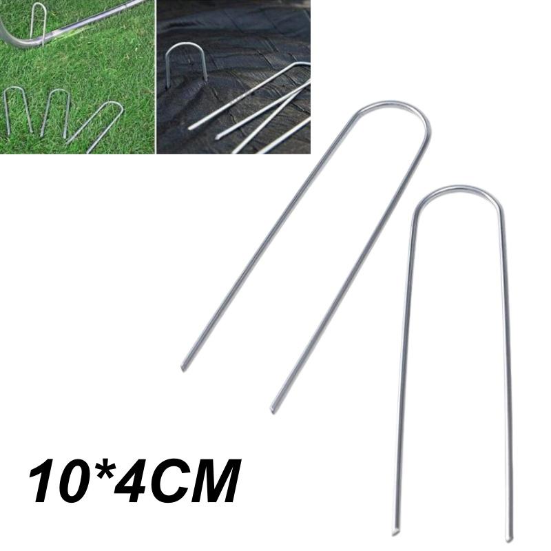 100Pcs Heavy-Duty Fence Tubing Stakes Sod Pins U-Type Garden Staples Galvanized Landscape Spike For Holding Lawns Ground Nail