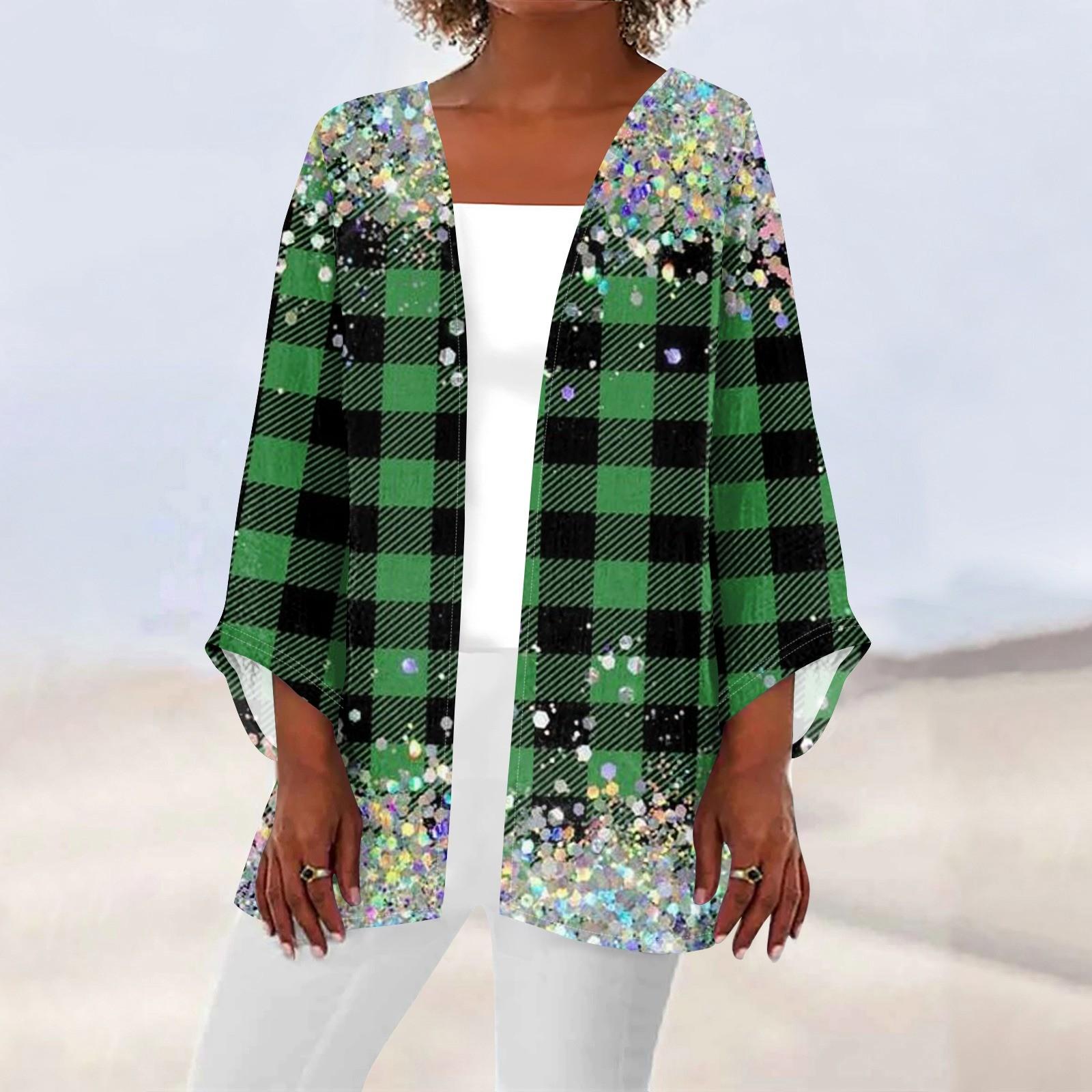 

Женская повседневная мода с рождественским принтом легкая куртка средней длины кардиган M