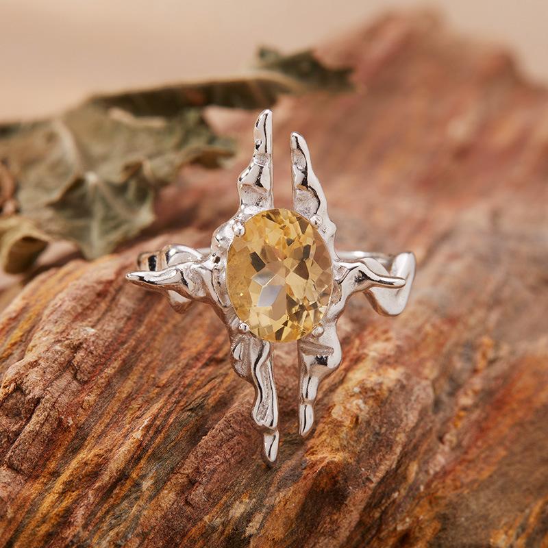 Simple Personality Irregular Texture Natural Amethyst Citrine Topaz Ring Women S S925 Silver Color Treasure