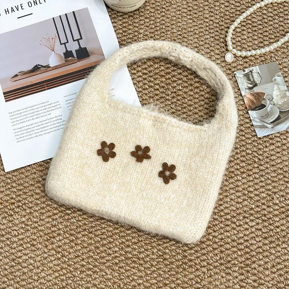 Horn Button Knitted Handbag Flower Phone Bag Casual Knitted Wrist Bag  Travel