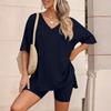 Women Two Piece Loungewear Set V Neck Short Sleeve Top and Shorts Relaxed Fit Soft Fabric Casual Outfit for Home or Daily Wear