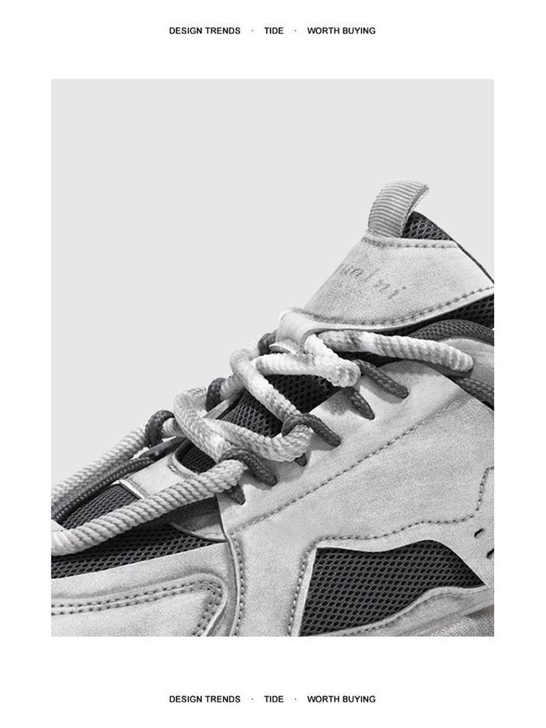 Spring Men's Breathable Mesh Sports Shoes - Trendy Versatile Thick Sole Dad Sneakers