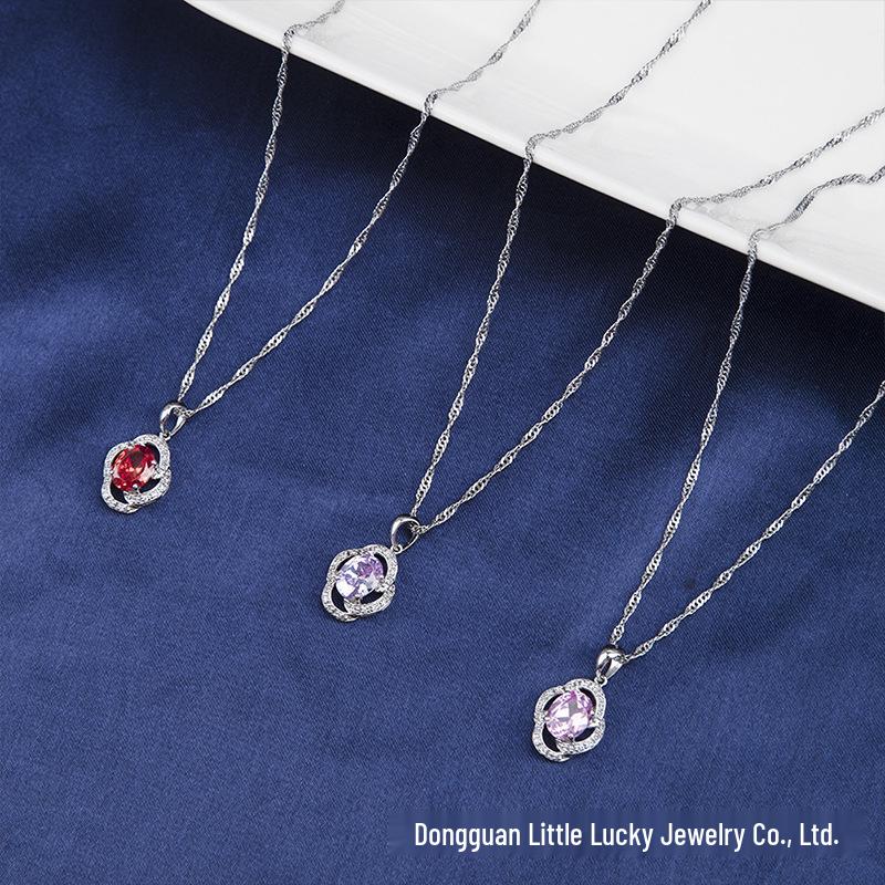 

Jade Angel S925 Sterling Silver Lux Pendant Necklace with Red, Pink, Purple Zircon for Women S925 Silver