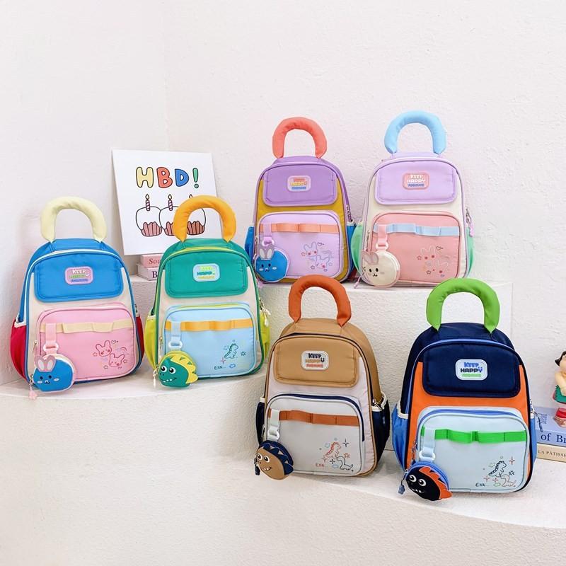 Blocked Color Backpack Kindergarten Backpack Casual Kids Lightweight Schoolbag